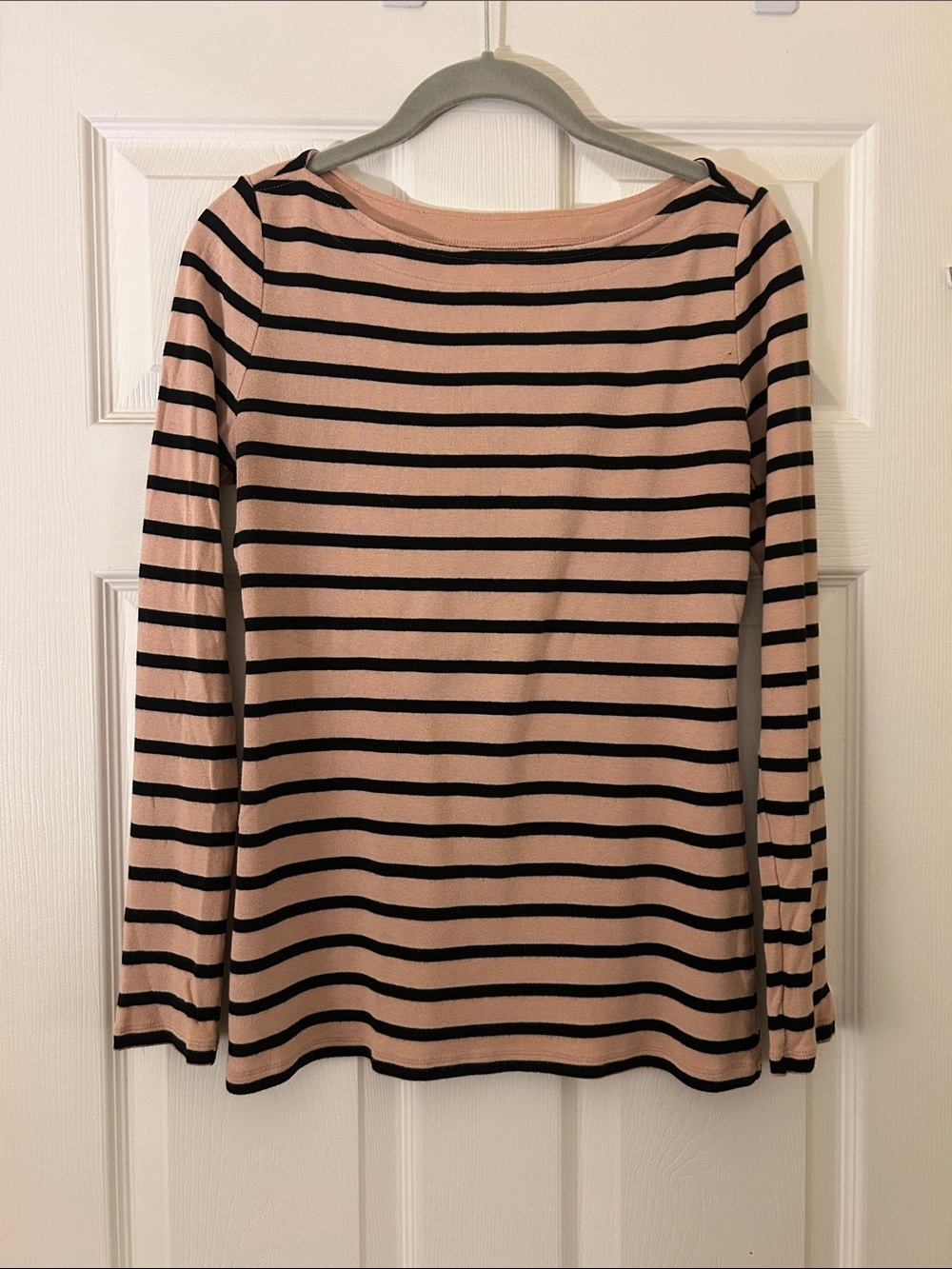 GAP Supersoft Striped Boatneck Top - Blush Pink & Black